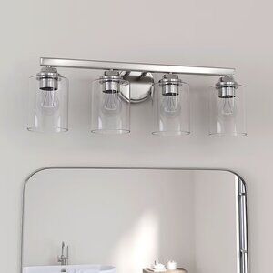 NEW Allen + Roth Emeryson 4 Light Brushed Nickel Bathroom Vanity Wall Fixture